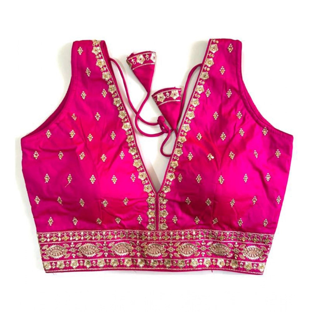 Generic Women's Silk Thread work V Neck Sleeve Less Readymade Blouse (Pink, Free Size)