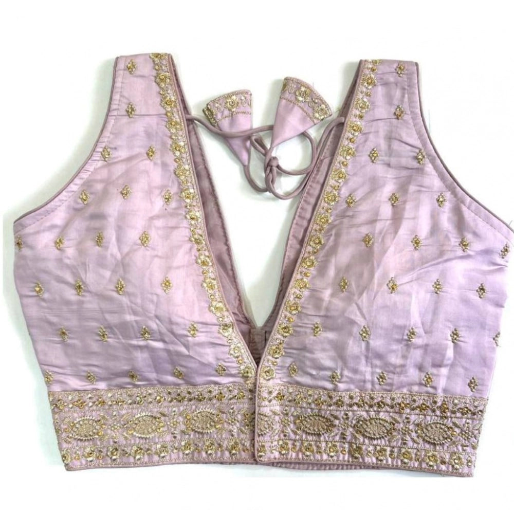 Generic Women's Silk Thread work V Neck Sleeve Less Readymade Blouse (Baby Pink, Free Size)