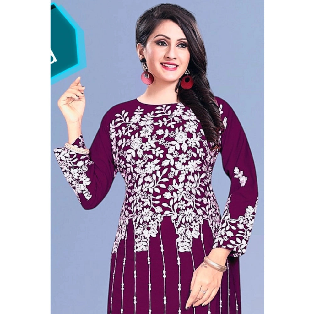 Generic Women's Rayon Printed Round Neck 3-4th Sleeve Kurti (Purple)