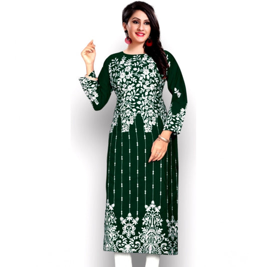 Generic Women's Georgette Printed Round Neck 3-4th Sleeve Kurti (Green)
