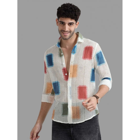 Generic Men's Cotton Knit Printed Full Sleeve Shirt (Multicolor)