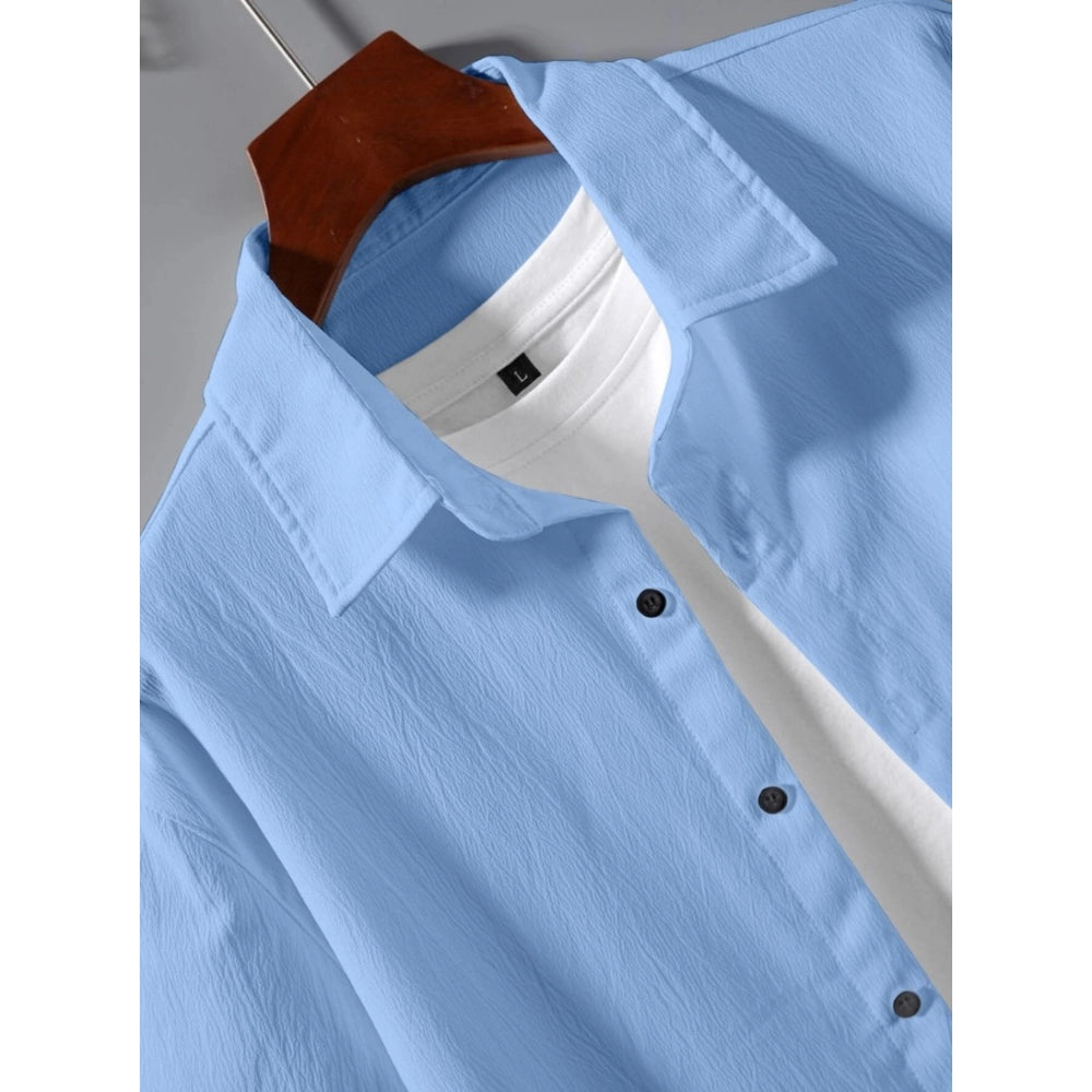 Generic Men's Popcon Solid Half Sleeve Shirt and Shorts Set (Sky Blue)