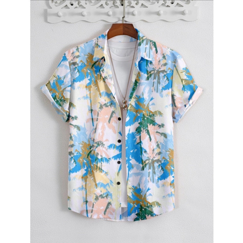 Generic Men's Popcon Lycra Printed Half Sleeve Shirt (Blue)