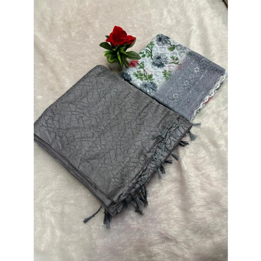 Generic Women's Georgette Embellished Saree With Unstitched Blouse (Grey, 5-5 Mtrs)