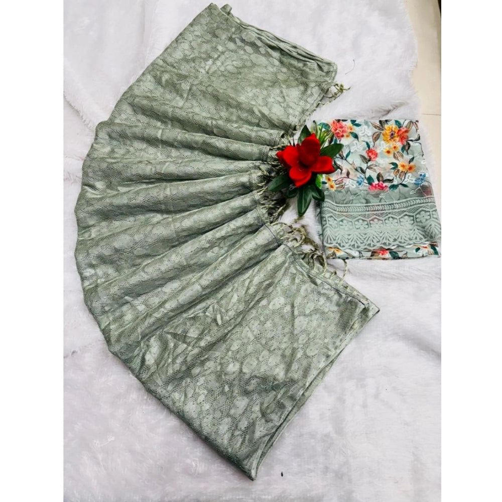 Generic Women's Georgette Embellished Saree With Unstitched Blouse (Lightgreen, 5-5 Mtrs)