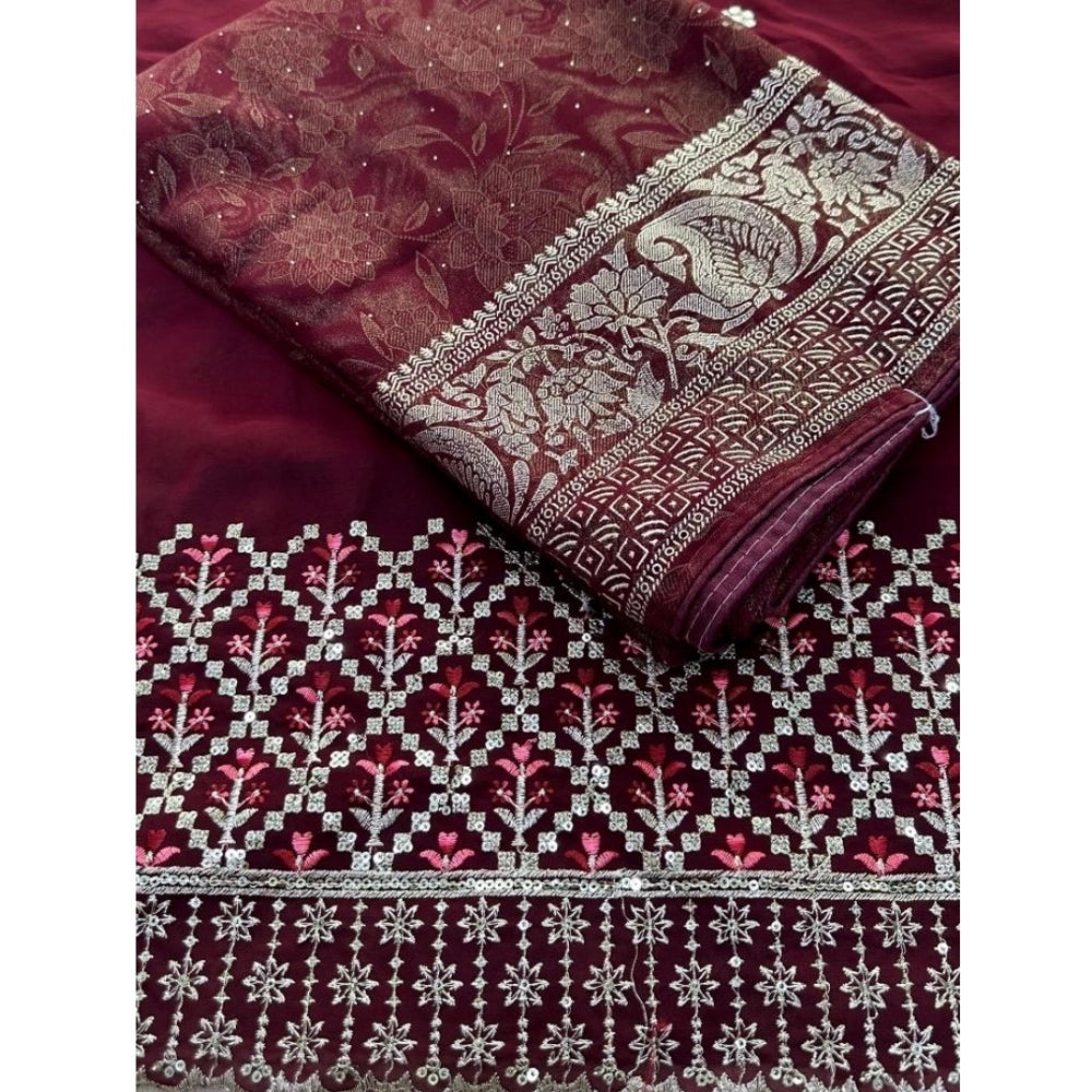 Generic Women's Georgette Printed Saree With Unstitched Blouse (Pink, 5-5 Mtrs)