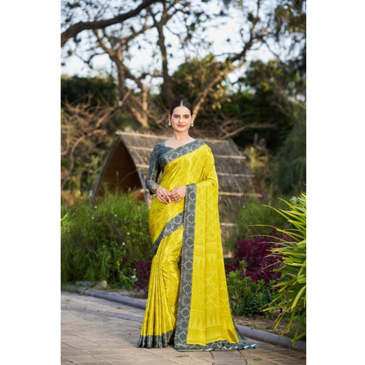 Generic Women's Crepe Printed Saree With Unstitched Blouse (Cream, 5-5 Mtrs)