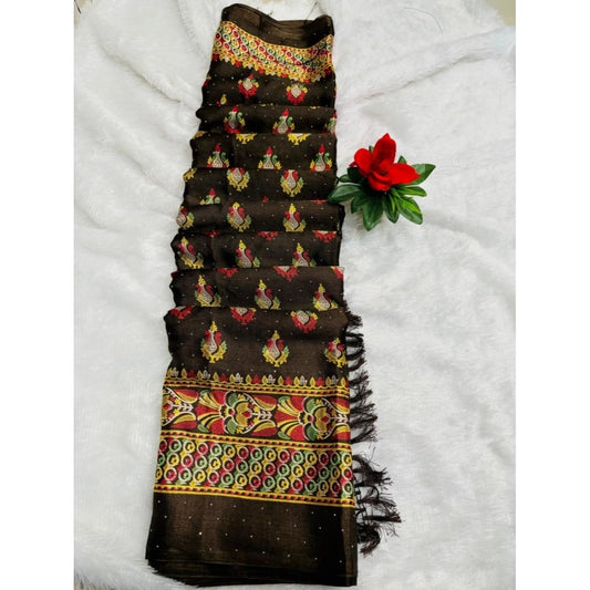 Generic Women's Silk Blend Printed Saree With Unstitched Blouse (Mehendi, 5-5 Mtrs)