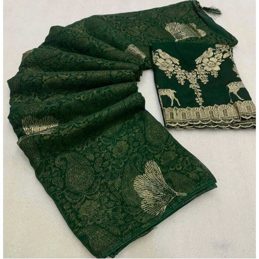 Generic Women's Georgette Printed Saree With Unstitched Blouse (Green, 5-5 Mtrs)
