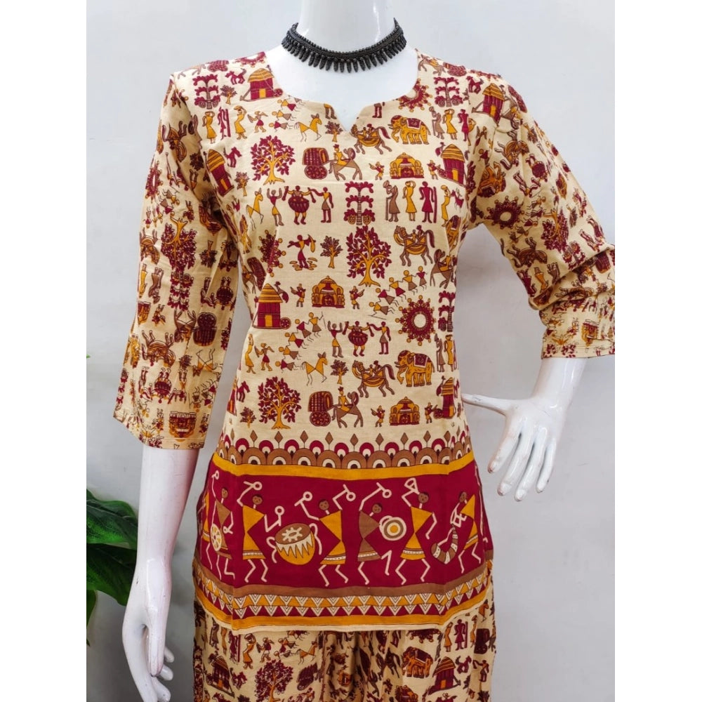 Generic Women's Cotton Jaipuri Printed 3-4th Sleeve Co ord Set (Multicolor)