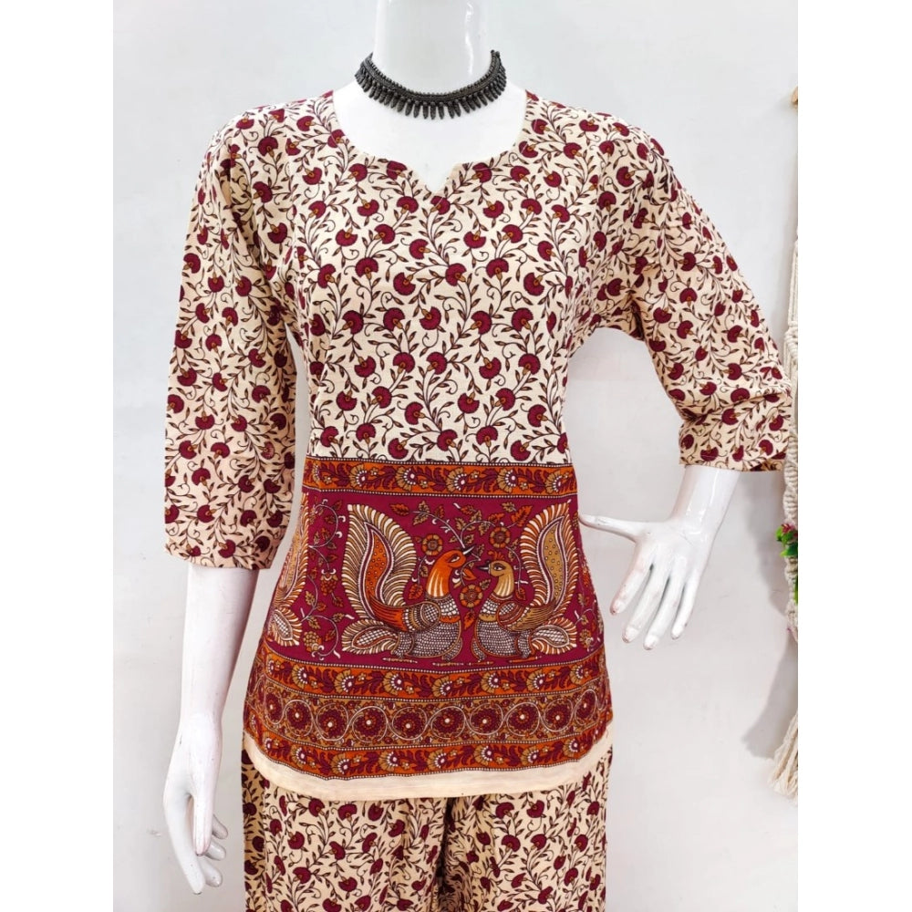 Generic Women's Cotton Jaipuri Printed 3-4th Sleeve Co ord Set (Multicolor)