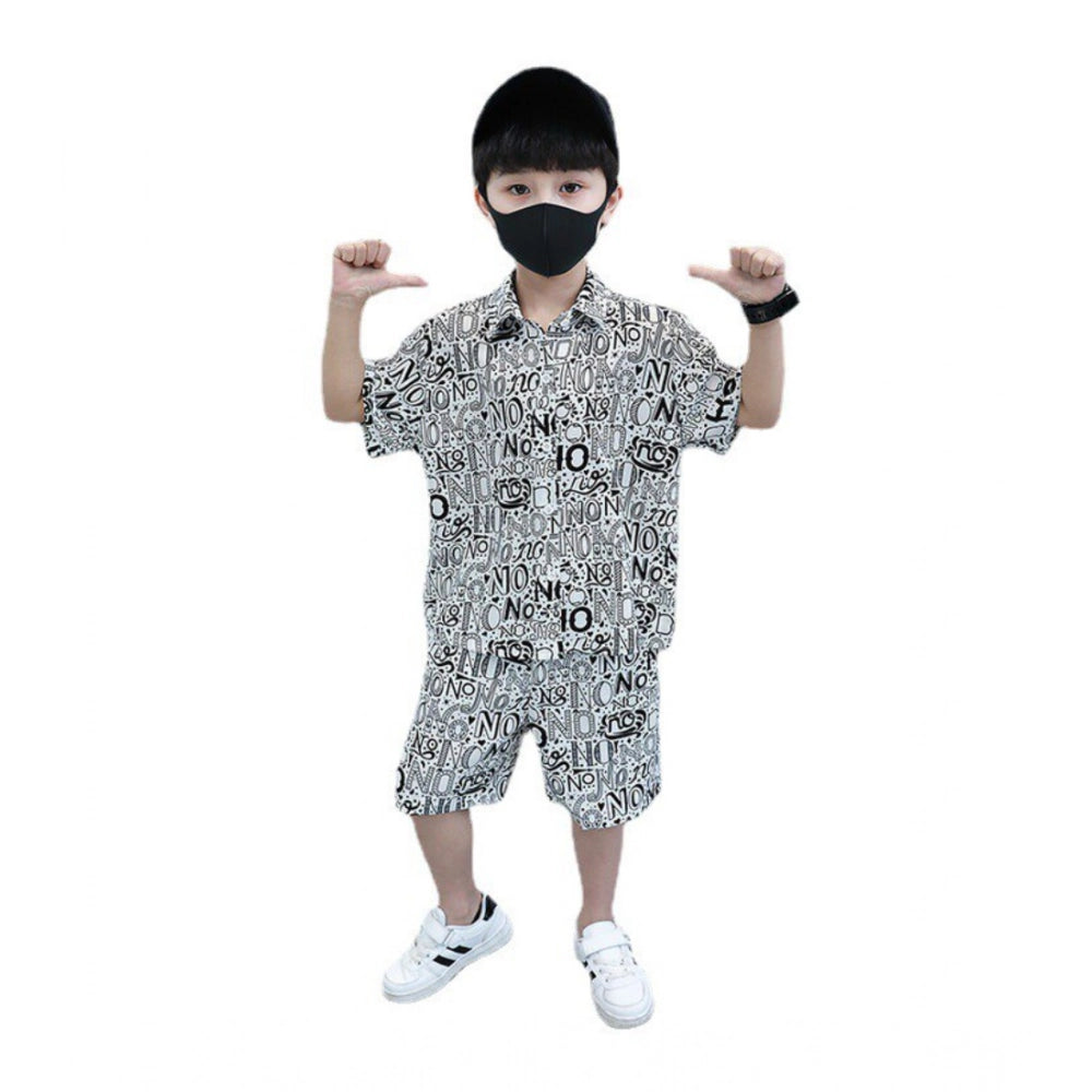 Generic Kid's Lycra Printed Casual wear Shirt And Shorts Set (White)