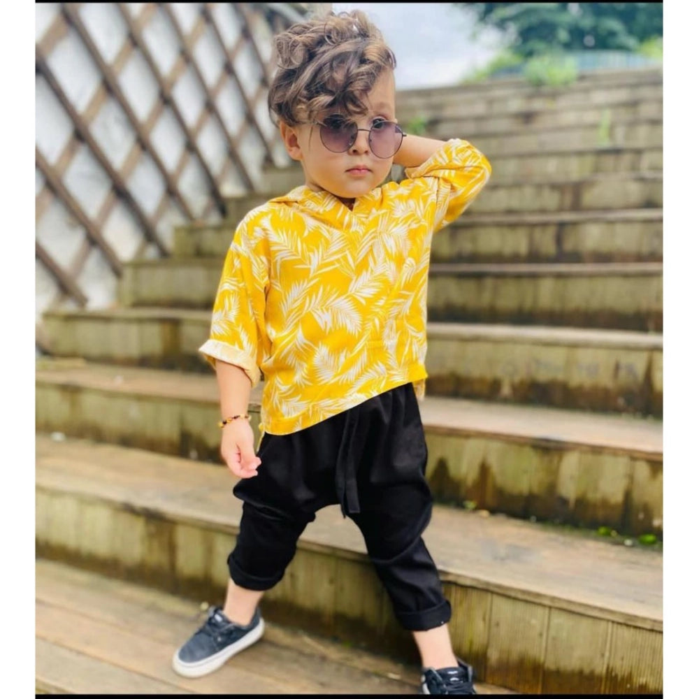 Generic Kid's Lycra Printed Casual wear Shirt And Shorts Set (Yellow)