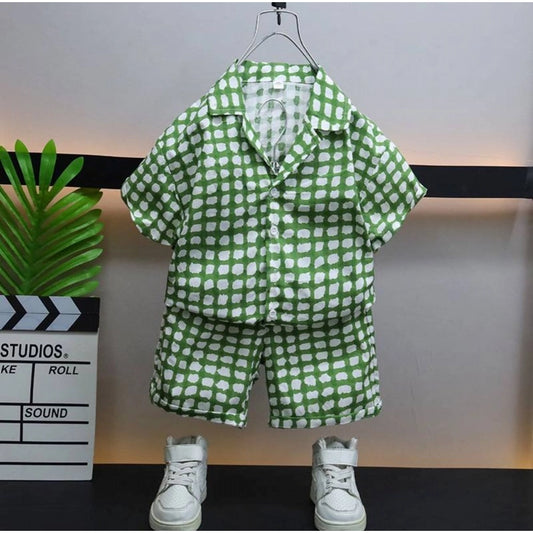 Generic Kid's Lycra Printed Casual wear Shirt And Shorts Set (Green)