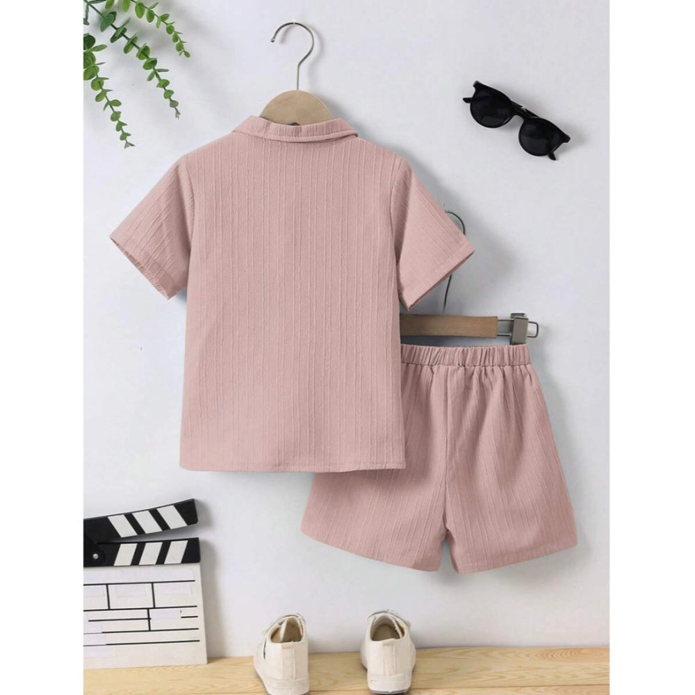 Generic Kid's Lycra Printed Casual wear Shirt And Shorts Set (Peach)