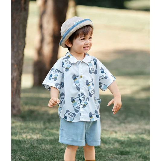 Generic Kid's Lycra Printed Casual wear Shirt And Shorts Set (Sky)