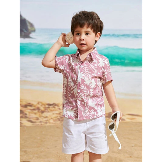 Generic Kid's Lycra Printed Casual wear Shirt And Shorts Set (Peach)