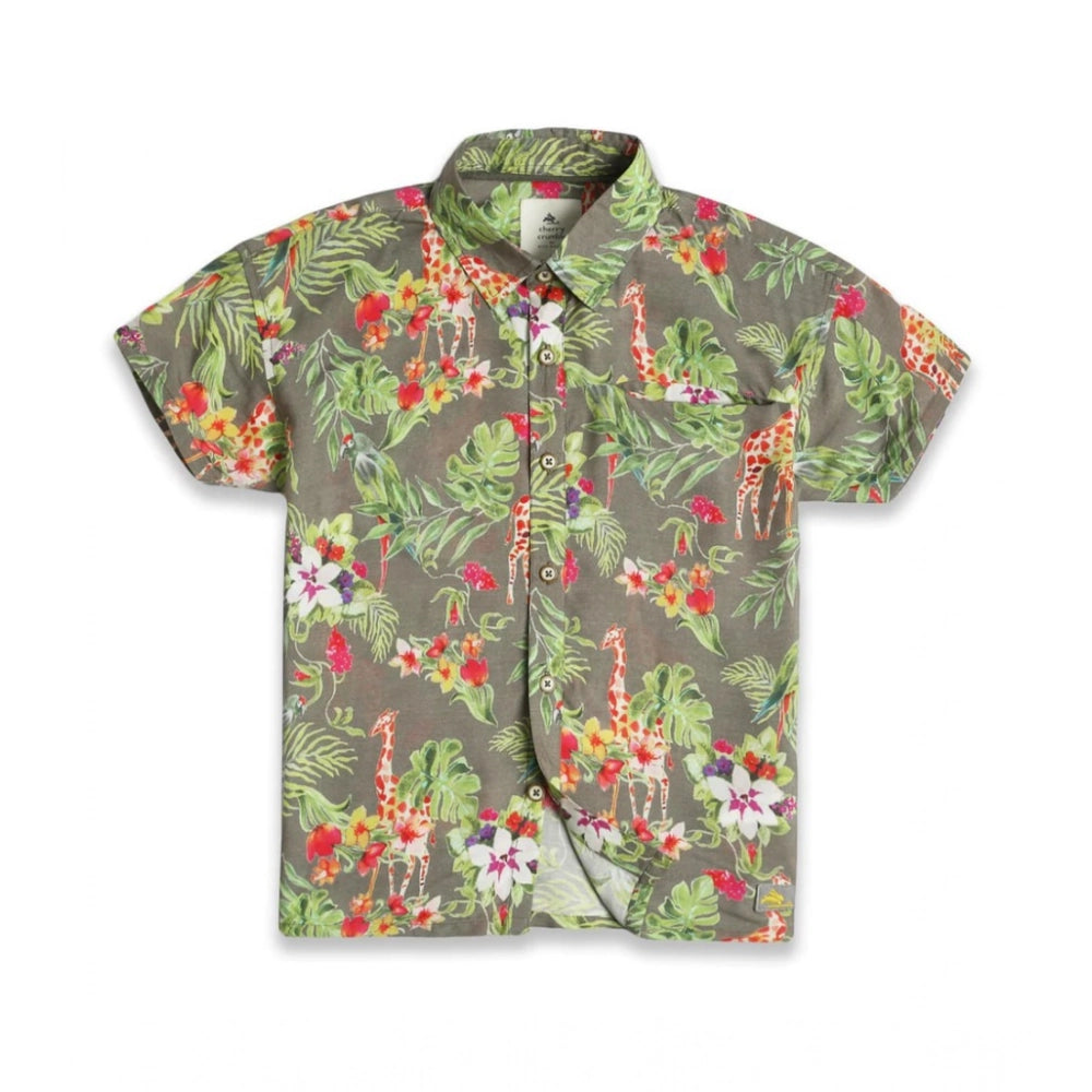 Generic Kid's Lycra Printed Casual wear Shirt And Shorts Set (Gray)