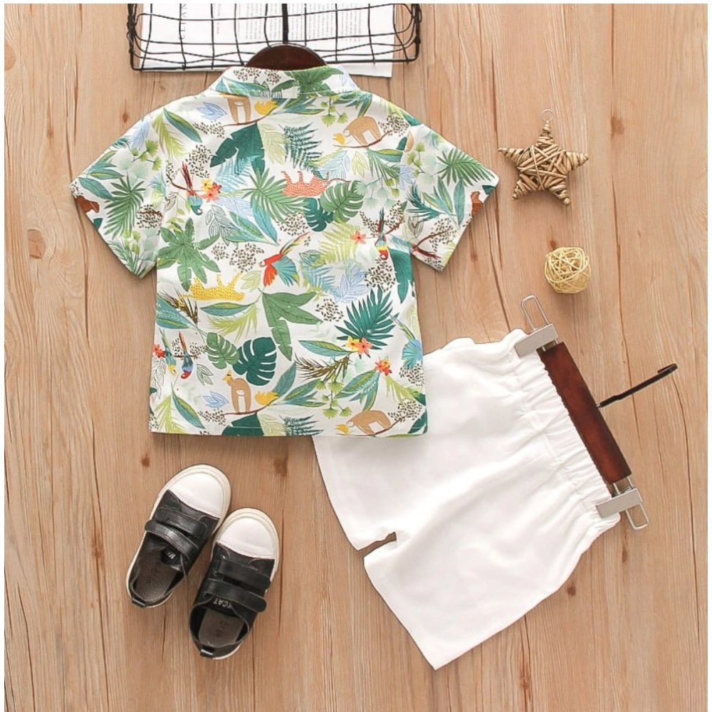 Generic Kid's Lycra Printed Casual wear Shirt And Shorts Set (Green)