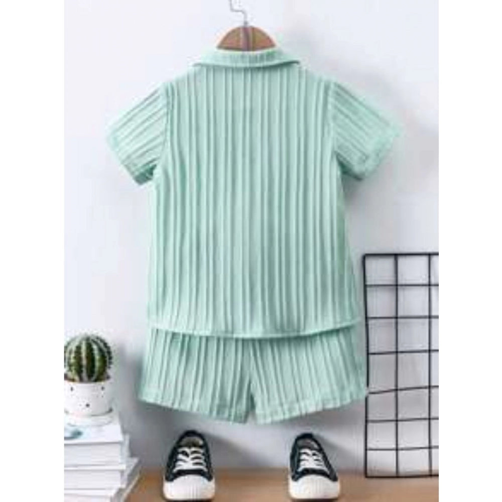 Generic Kid's Lycra Printed Casual wear Shirt And Shorts Set (Light-Green)