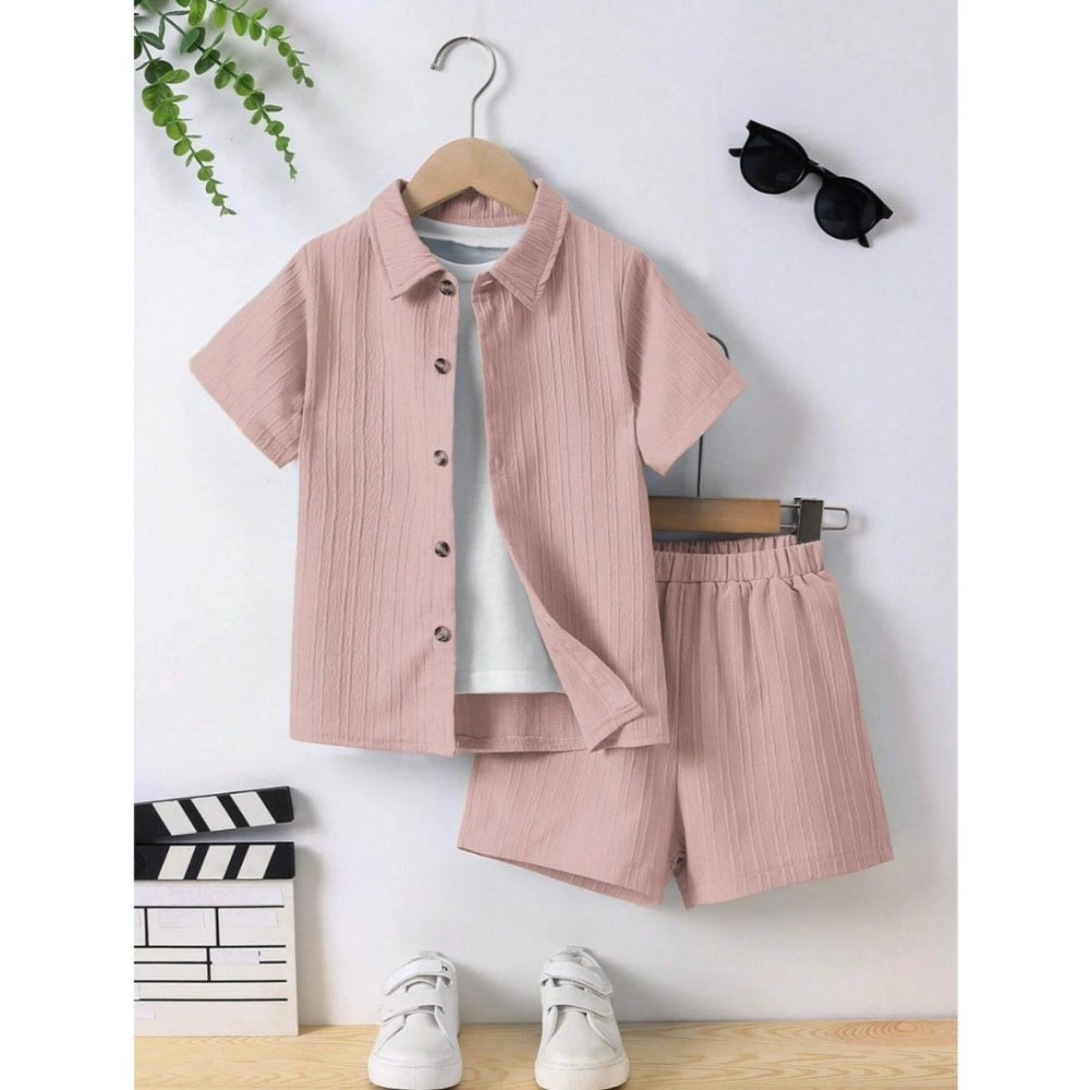 Generic Kid's Lycra Printed Casual wear Shirt And Shorts Set (Peach)