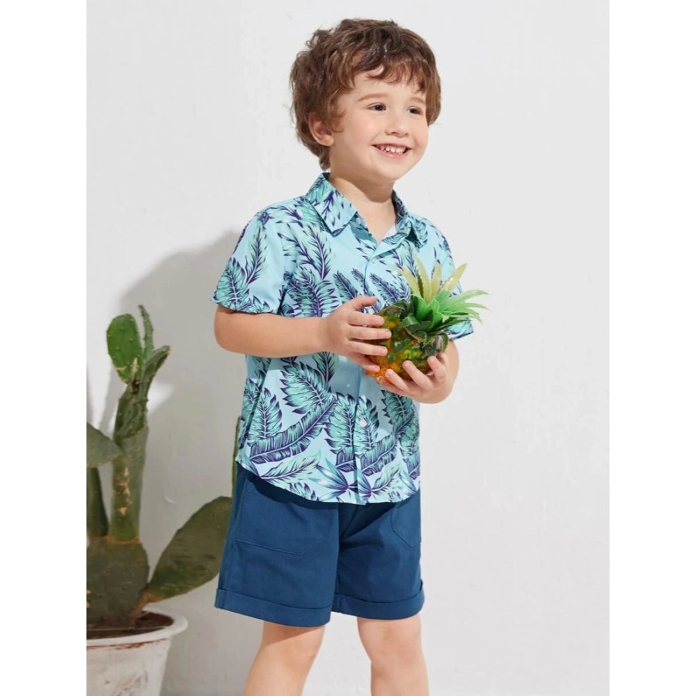Generic Kid's Lycra Printed Casual wear Shirt And Shorts Set (SkyBlue)