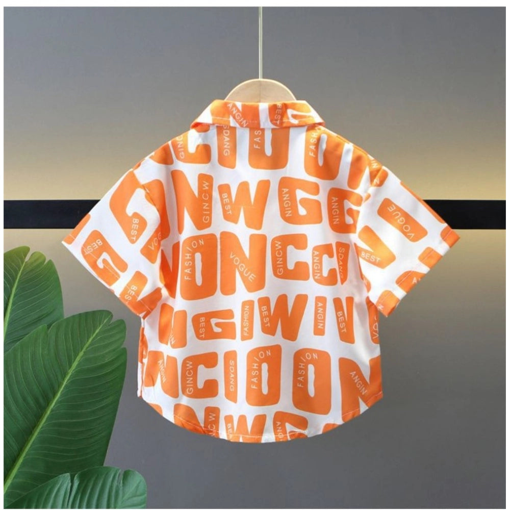 Generic Kid's Lycra Printed Casual wear Shirt And Shorts Set (Orange)