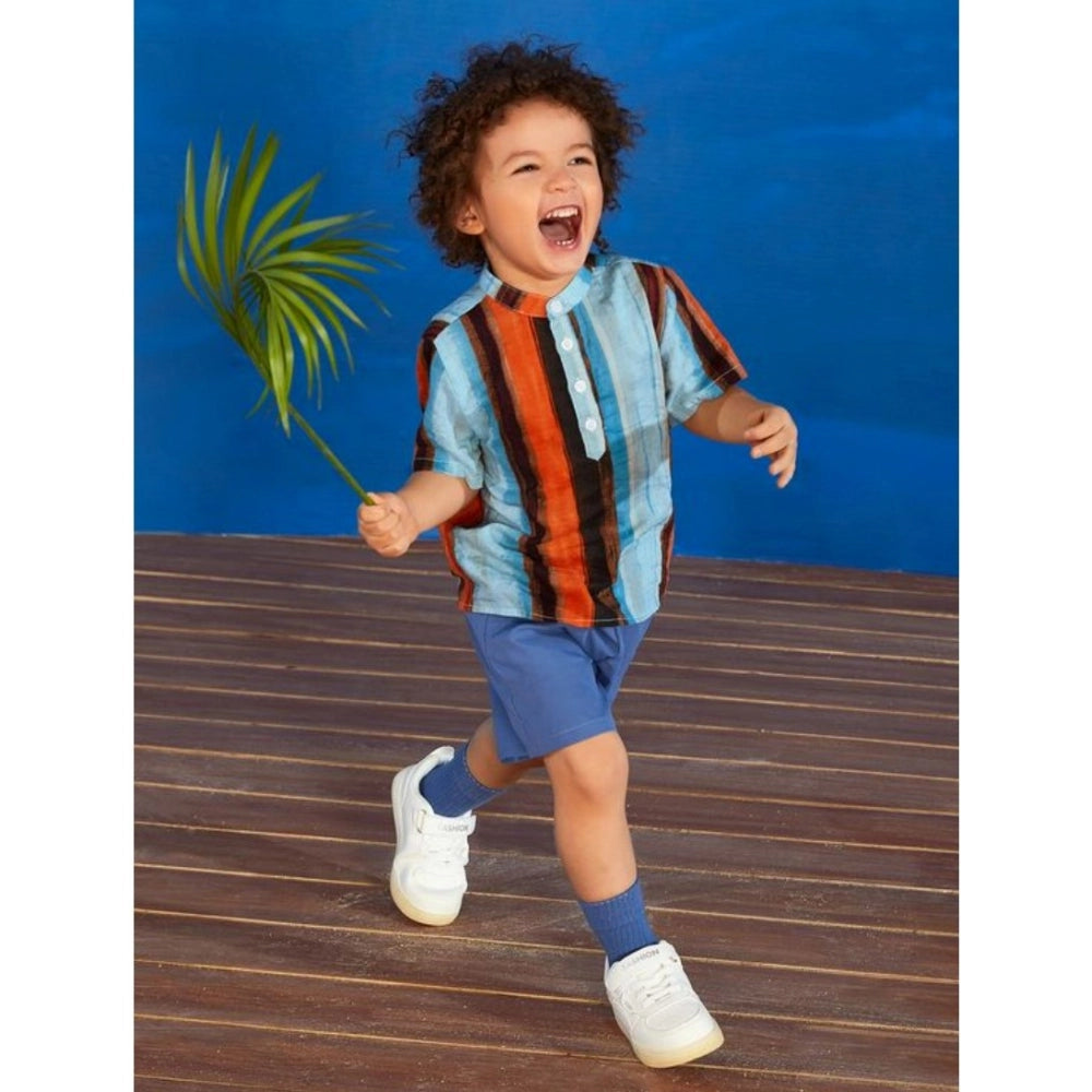 Generic Kid's Lycra Printed Casual wear Shirt And Shorts Set (SkyBlue)