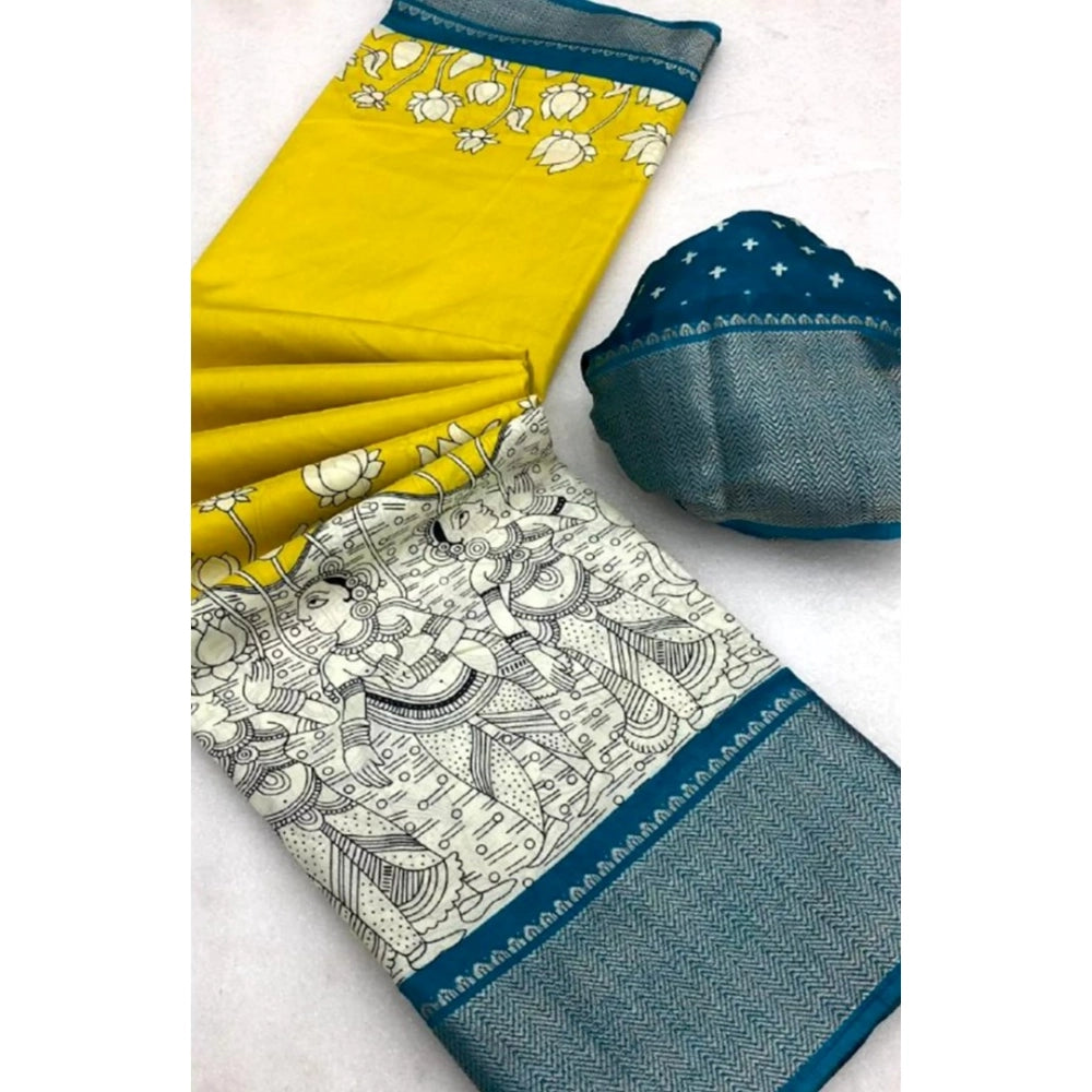 Generic Women's Dola Silk Printed Saree With Unstitched Blouse 5.5Mtr (Yellow )
