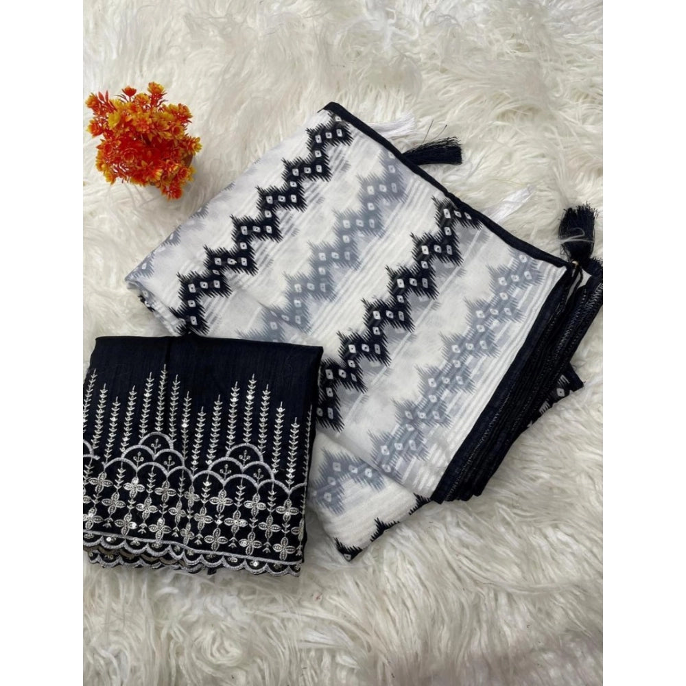 Generic Women's Chiffon Printed Saree With Unstitched Blouse 5.5Mtr (Grey)