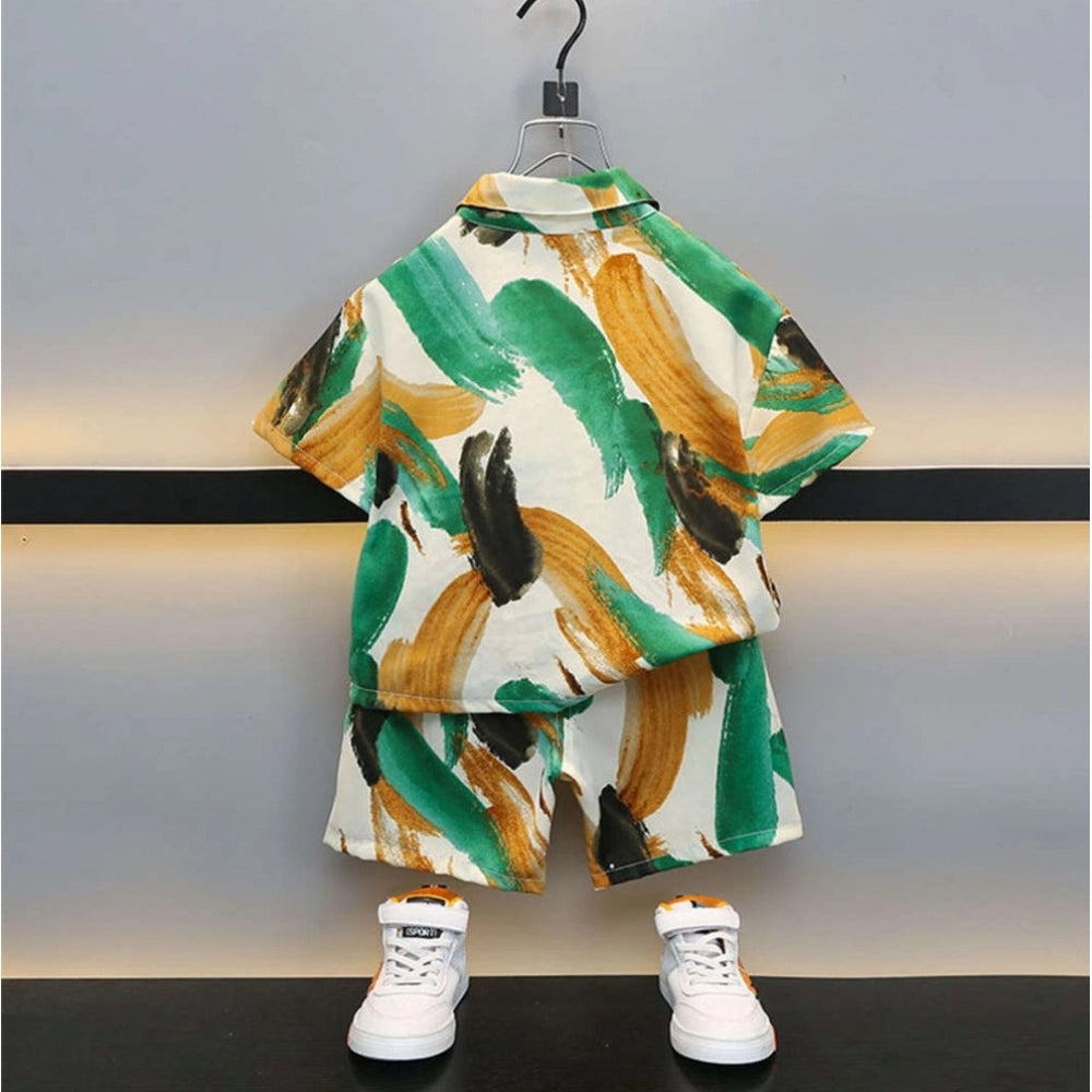 Generic Boy's Lycra Blend Printed Short Sleeve Shirt and Shorts Set (MultiColor)