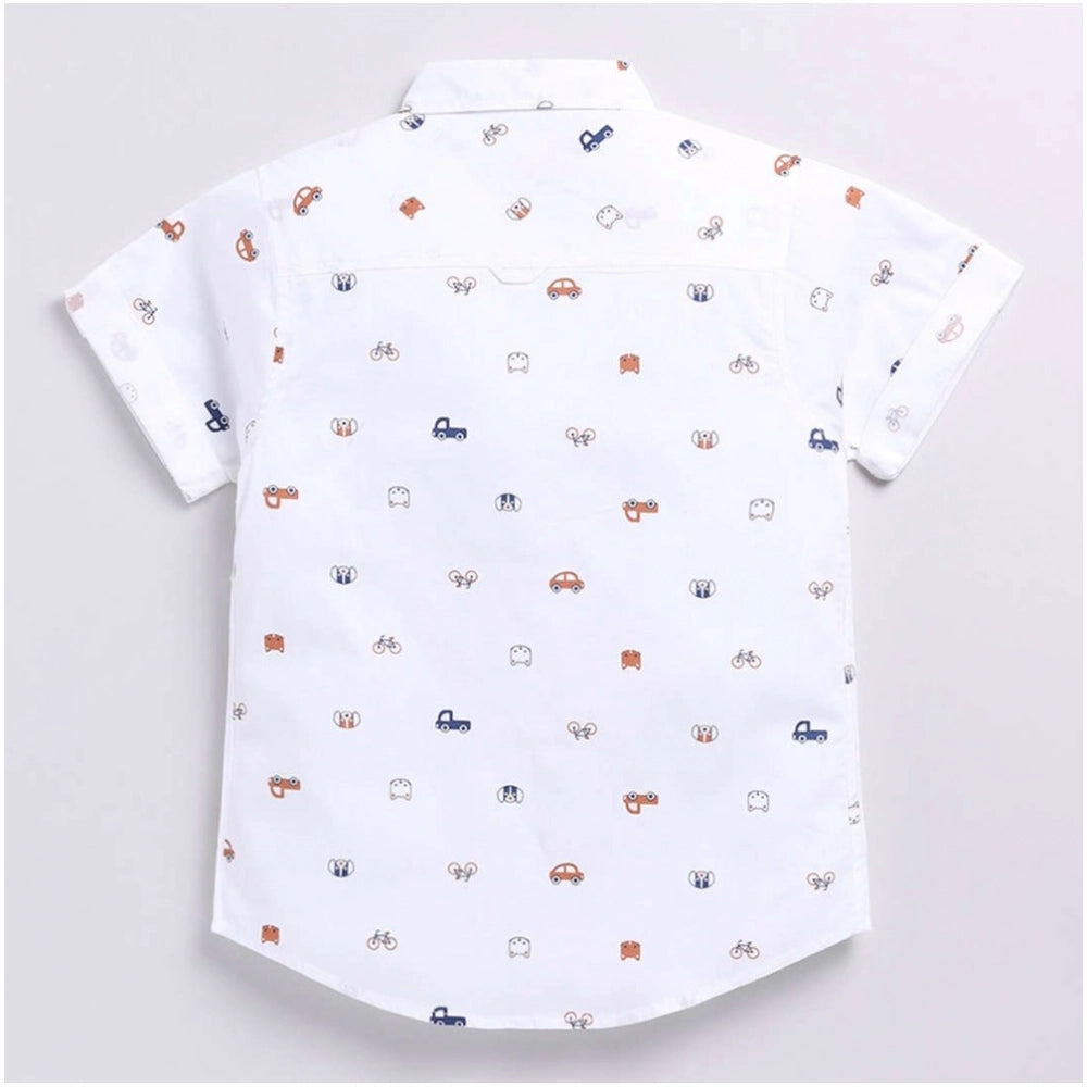 Generic Boy's Cotton Blend Printed Short Sleeve Shirt (White)