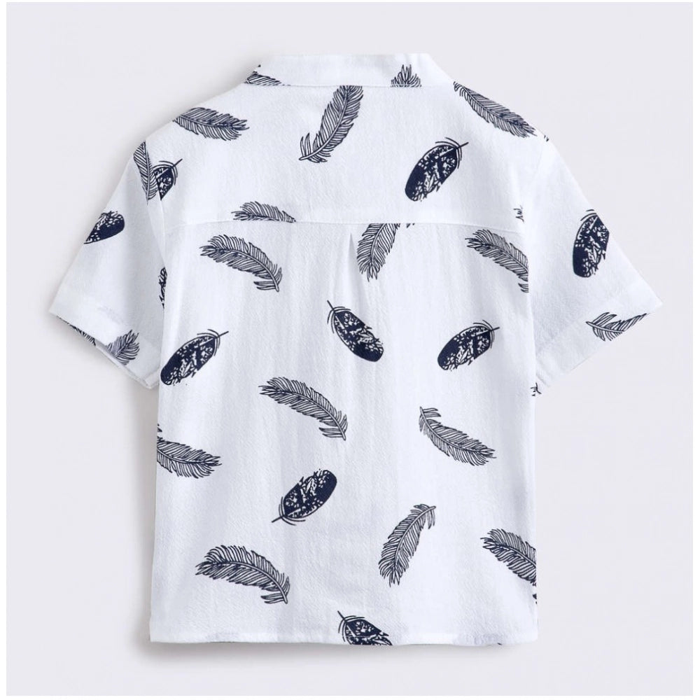 Generic Boy's Cotton Blend Printed Short Sleeve Shirt and Shorts Set (White)