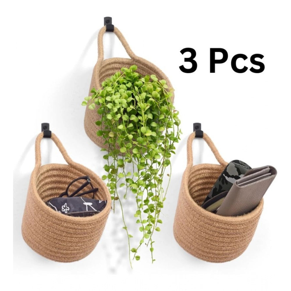 Generic Cotton Hanging Storage Small Basket Pack of 3 Storage Basket For Clothes (Brown)