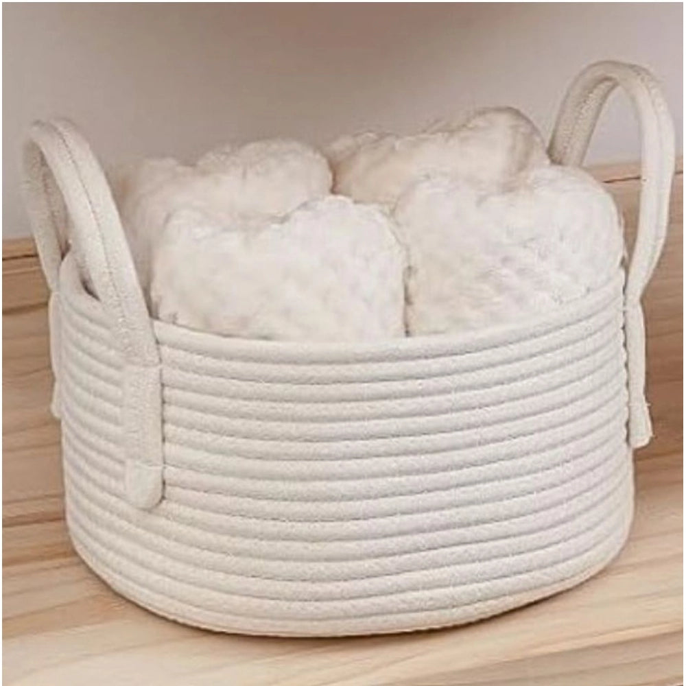 Generic Cotton Basket Inch Pack of 1 Storage Basket For Clothes (White)