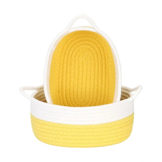 Generic Cotton White 2 Pcs Storage Basket For Clothes (Yellow)