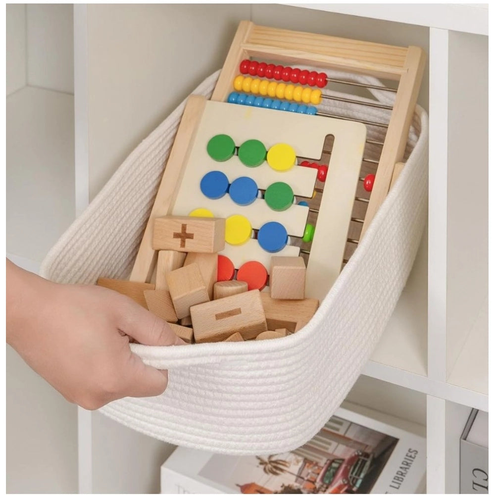 Generic Cotton Basket Pack of 1 Storage Basket For Clothes (White)