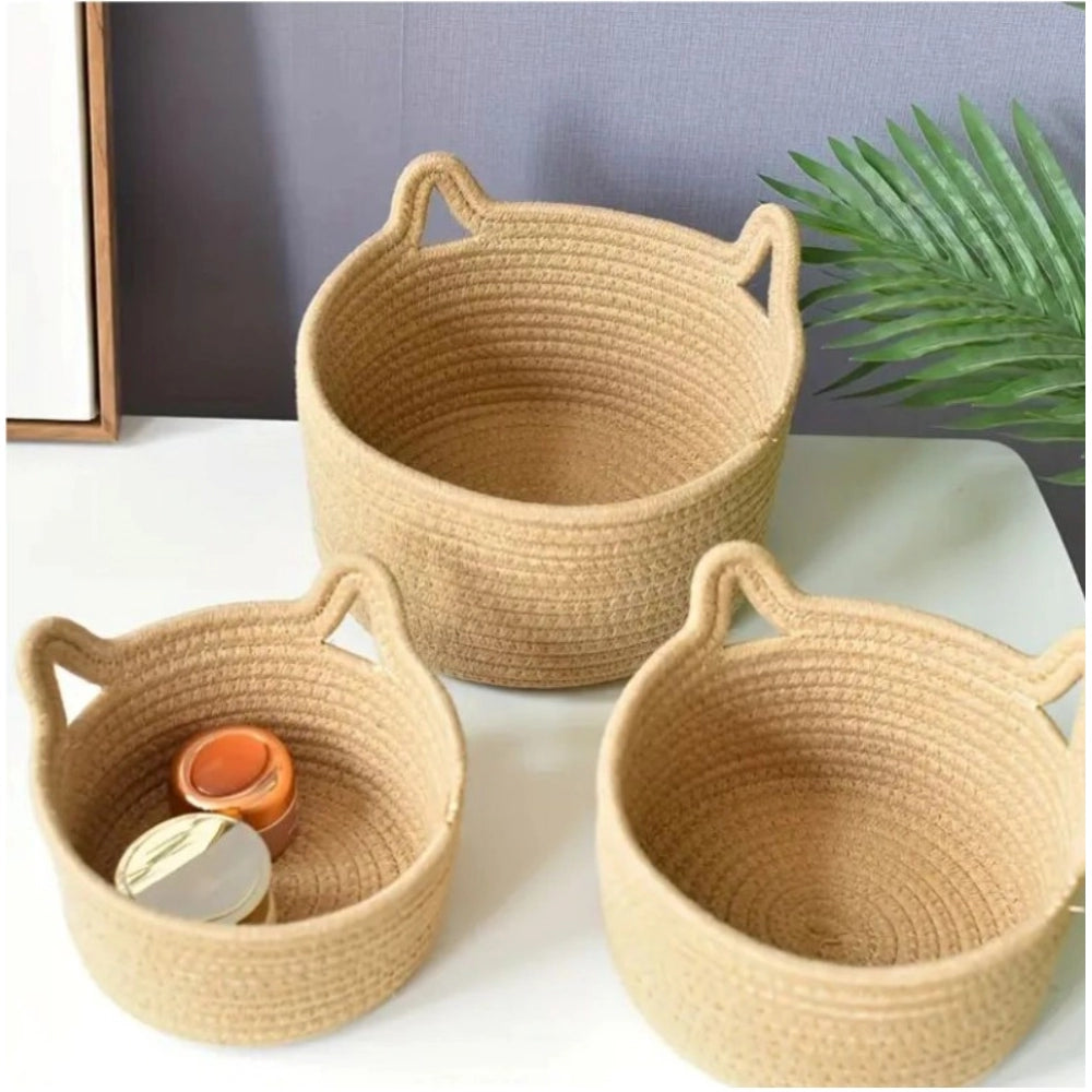 Generic Cotton Cat Basket Pack of 3 Storage Basket For Clothes (Brown)