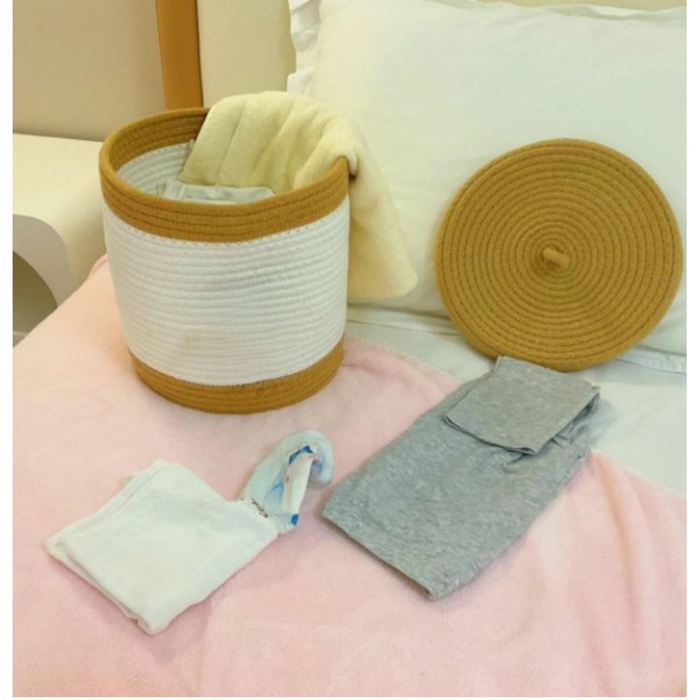 Generic Cotton Basket Pack of 1 Storage Basket For Clothes (White)